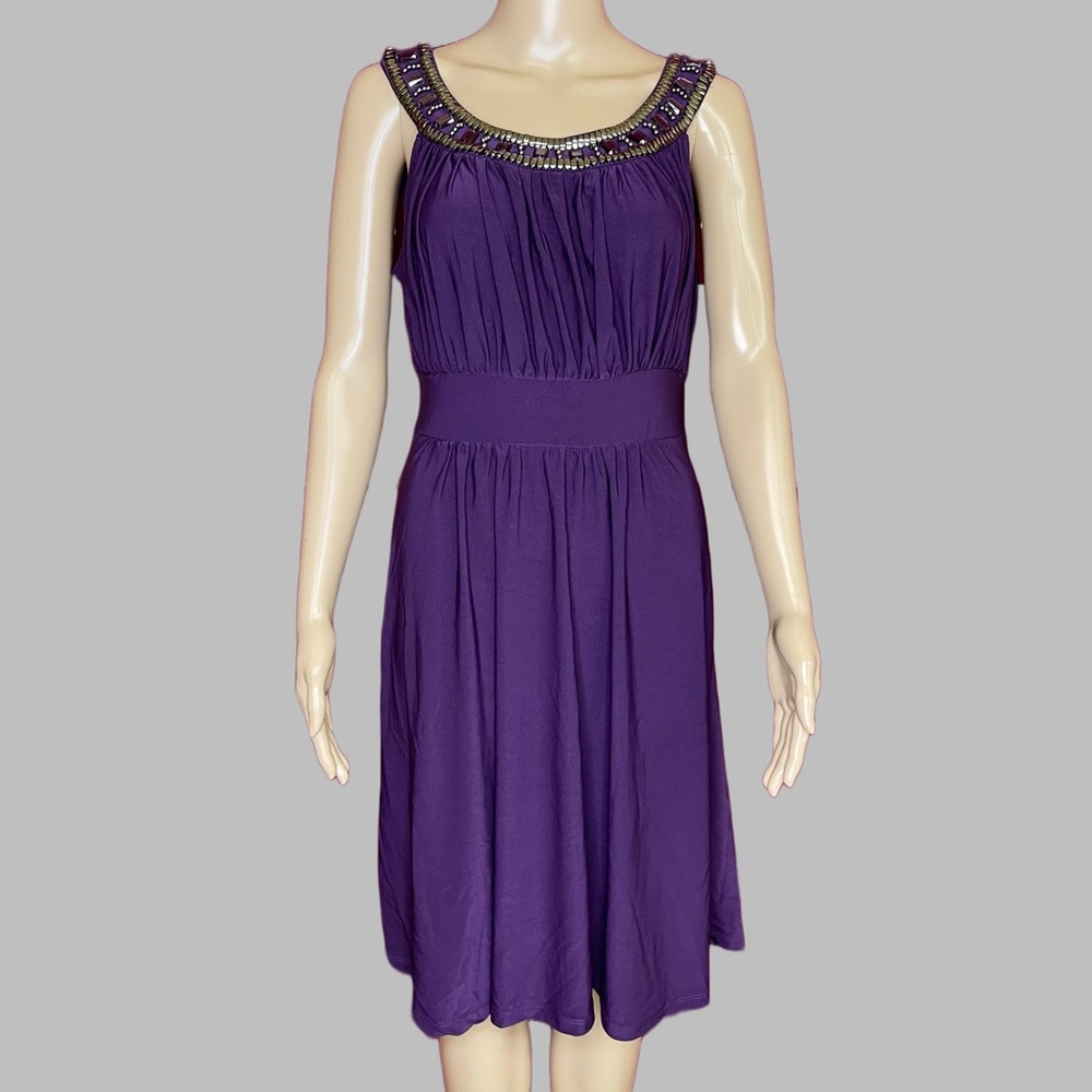 HAANI Plum Beaded Goddess Empire Dress Size Large
